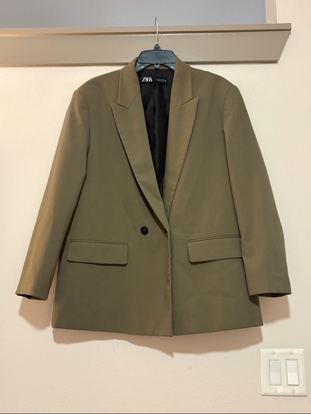 Zara Green Oversized Double Breasted Blazer SZ L EUC - Picture 3 of 7